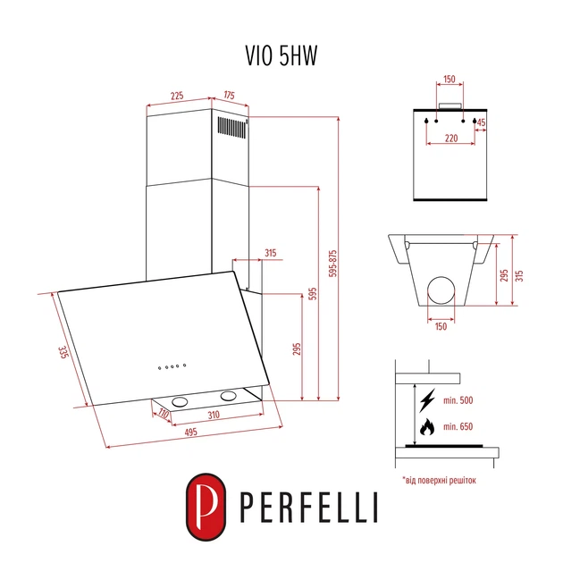 Вытяжка декоративная наклонная PERFELLI VIO 5HW BIANCO - изображение 13
