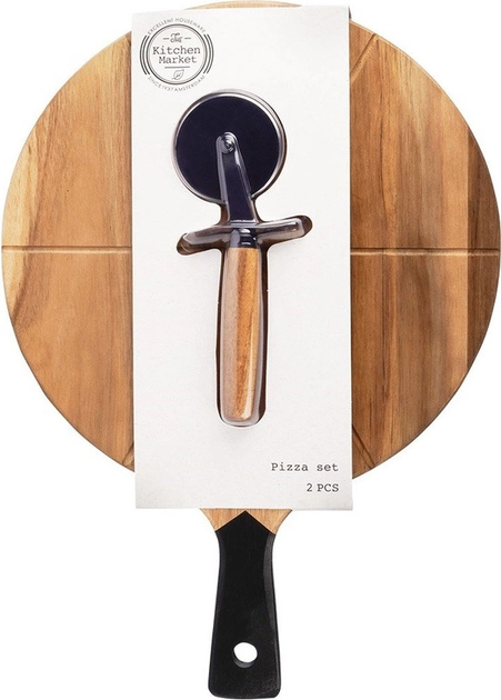 Deska do krojenia Excellent Houseware drewniana 30 cm + nóż do pizzy (8720573602815) - obraz 10