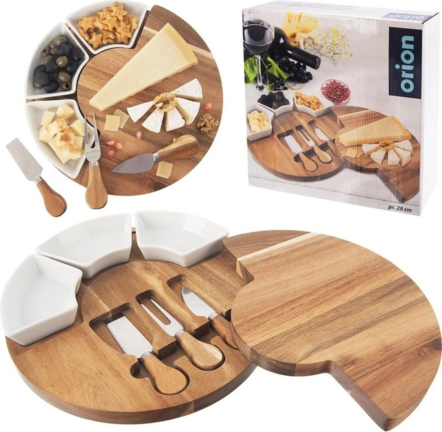 Deska do serów Orion drewniana rozkładana z miseczkami i 3 noże 28 x 4 cm (8592381194727) - obraz 9