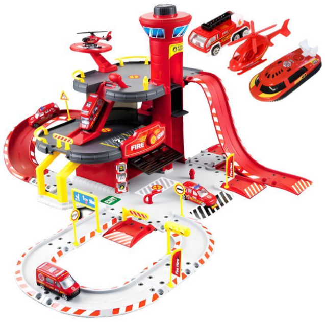 Duży garaż samochodowy Multistore 660-A1 EcoToys straż pożarna 3 poziomowy z windą autka i helikopter 74 elementy (5905817004096) - obraz 1