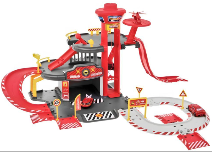 Duży garaż samochodowy Multistore 660-A1 EcoToys straż pożarna 3 poziomowy z windą autka i helikopter 74 elementy (5905817004096) - obraz 2