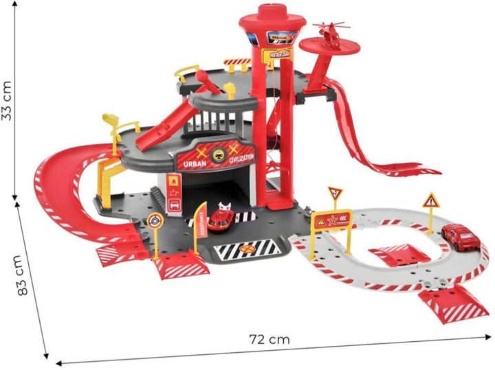 Duży garaż samochodowy Multistore 660-A1 EcoToys straż pożarna 3 poziomowy z windą autka i helikopter 74 elementy (5905817004096) - obraz 5