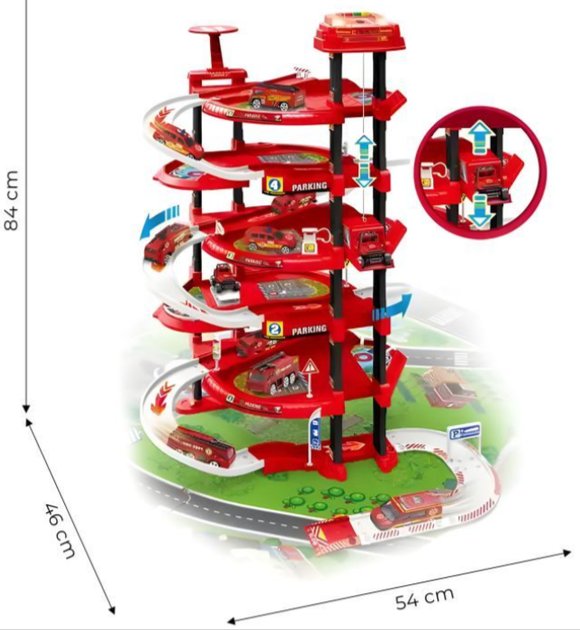 Garaż samochodowy Multistore 660-A325 EcoToys straż pożarna 5 poziomowy z matą z miastem 82 elementy (5905817004102) - obraz 3