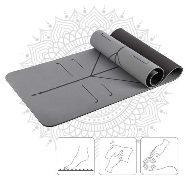 Zestaw do jogi HMS Mata TPE YM10 + Kostka KJ02 + Pasek SJ02 Gray (5908261684517) - obraz 2