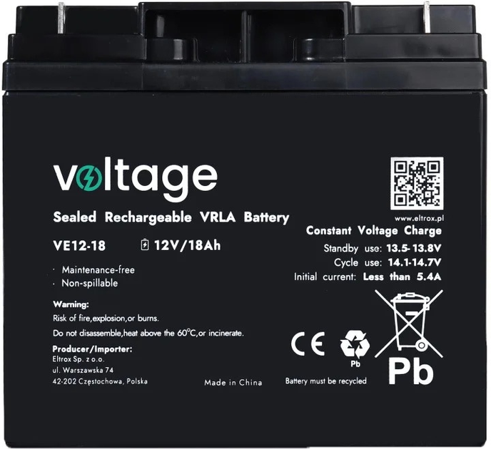 Акумуляторна батарея Voltage 12V 18Ah (VE12-18) - зображення 1