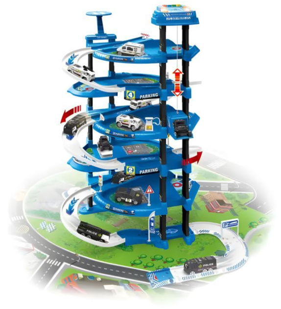 Duży garaż samochodowy Multistore 660-A324 EcoToys komenda policji 5 poziomowy i mata miasta 82 elementy (5905817004119) - obraz 1