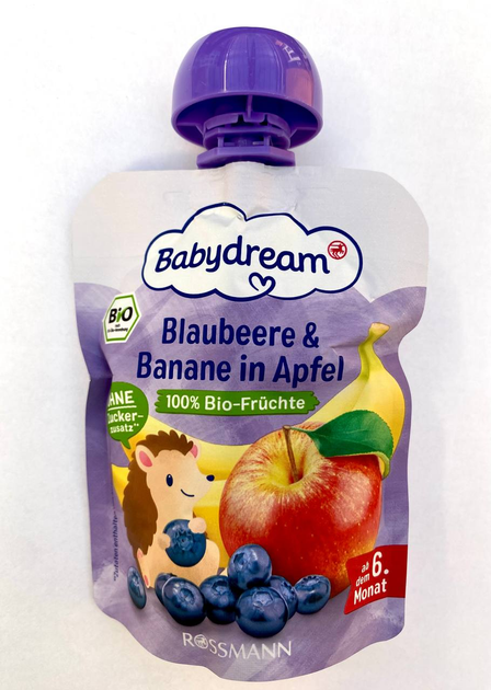 Пюре Babydream черника-банан-яблоко для детей от 6 месяцев, 90 г - Фото 4 Пюре Babydream черника-банан-яблоко для детей от 6 месяцев, 90 г - изображение 4