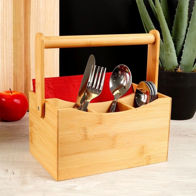 Stojak na sztućce Vilde drewniany 22 x 14 x 23.5 cm (5904316448400) - obraz 7