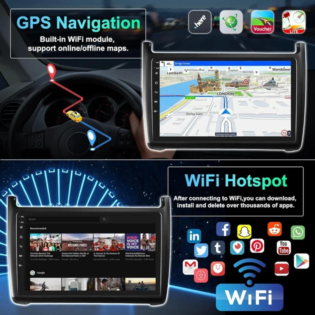 Штатная автомагнитола CAMECHO для VW Polo 6R 6C 9N 2008-2016 / 9" / Сенсорная / 2/32Гб / Android 13 / Apple CarPlay / Android Auto / Bluetooth / WI-FI / GPS / USB Б/В b1 - изображение 3
