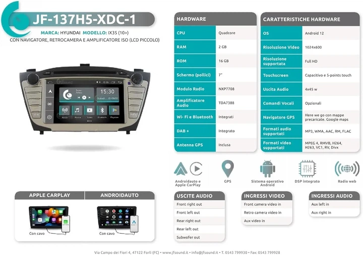 Штатная автомагнитола JFSound JF-137H5-XDC-1 для Hyundai IX35 / 7" / Сенсорная / 2/16Гб / Android 12 / Apple CarPlay / Android Auto / Bluetooth / WI-FI / GPS / USB / DAB+ Б/В b1 - изображение 5