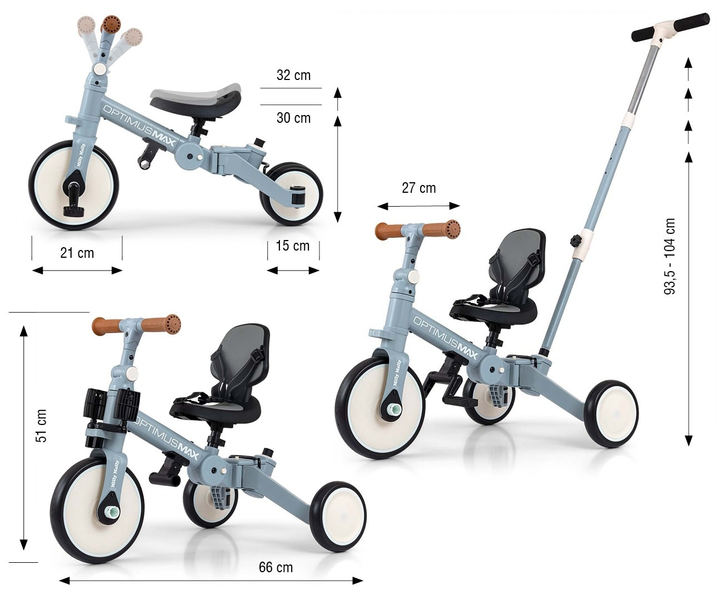 Rowerek trójkołowy Milly Mally Optimus Max Denim 5w1 6266 (5907090700238) - obraz 12