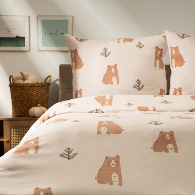 Komplet pościeli Homla Bearie Poszewka na pościel 160 x 200 cm + 2 poszewki na poduszki 70 x 80 cm z mikrofibry w niedźwiedzie Beżowy (5906496702297) - obraz 5