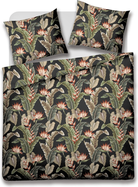 Komplet pościeli Homla Banana Leaf Belaga Poszewka na pościel 160 x 200 cm + 2 poszewki na poduszki 70 x 80 cm z mikrofibry w liście i kwiaty Czarny (5902869989104) - obraz 3