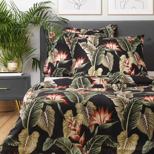 Komplet pościeli Homla Banana Leaf Belaga Poszewka na pościel 220 x 200 cm + 2 poszewki na poduszki 70 x 80 cm z mikrofibry w liście i kwiaty Czarny (5902869989111) - obraz 5