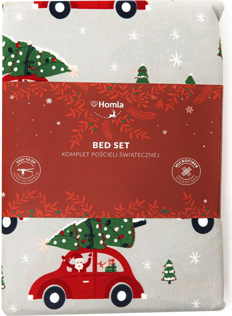 Комплект постільної білизни Homla Holly Jolly Bil Підковдра 220 x 200 см + 2 наволочки 70 x 80 см з мікрофібри в автомобілі Сірий (5904183830063) - зображення 1
