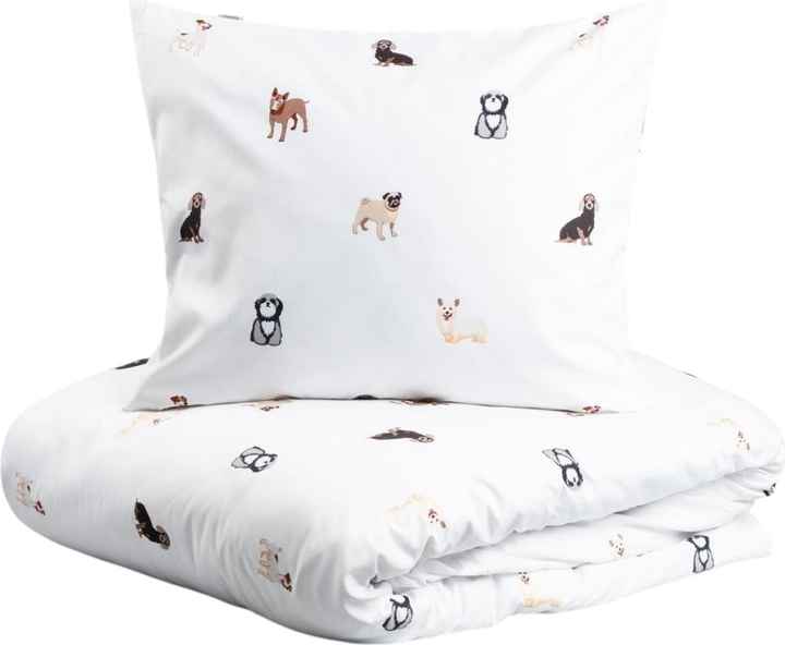 Komplet pościeli Homla Cane Poszewka na pościel 220 x 200 cm 2 poszewka na poduszkę 50 x 60 cm z mikrofibry w pieski Biały (5906496743788) - obraz 1