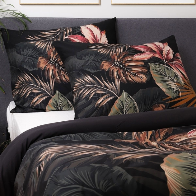 Komplet pościeli Homla Ec Fonce Poszewka na pościel 220 x 200 cm + 2 poszewki na poduszki 70 x 80 cm z mikrofibry w liście Czarny (5904183825502) - obraz 5