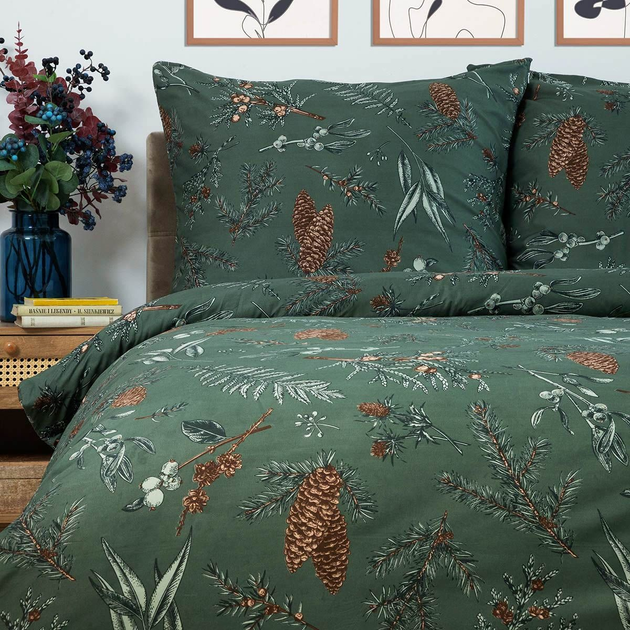 Komplet pościeli Homla Foret Poszewka na pościel 160 x 200 cm + 2 poszewki na poduszki 70 x 80 cm z mikrofibry w szyszki Zielony (5904183852539) - obraz 4