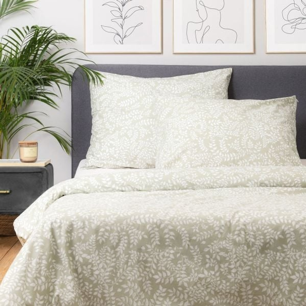 Komplet pościeli Homla Hiera Poszewka na pościel 160 x 200 cm + 2 poszewki na poduszki 70 x 80 cm bawełniany w listki Zielony (5904183880945) - obraz 5