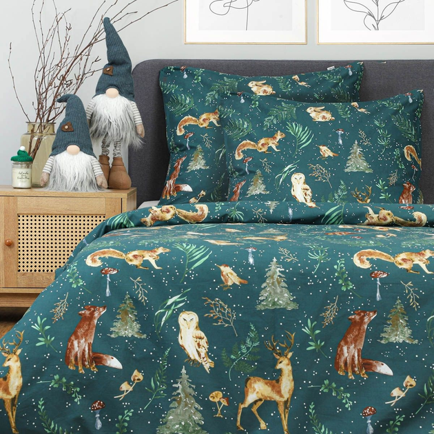Комплект постільної білизни Homla Magic Moments Padu Підковдра 160 x 200 см + 2 наволочки 70 x 80 см бавовняний в тварини Зелений (5904183829913) - зображення 5