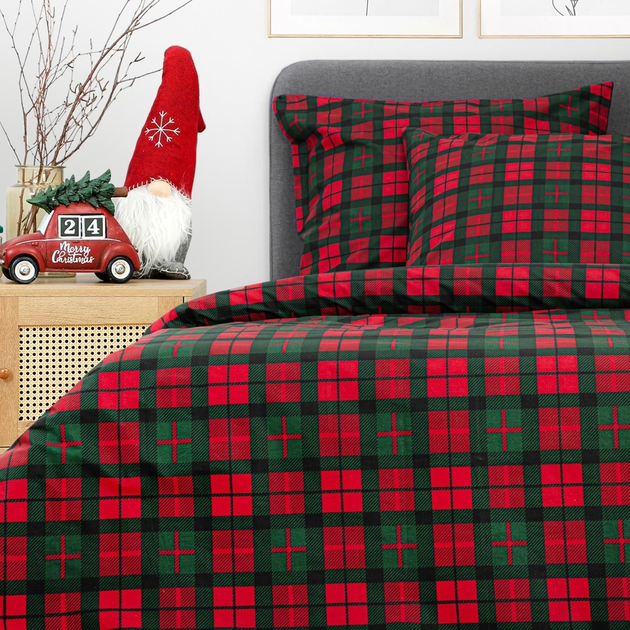 Комплект постільної білизни Homla Holly Jolly Tartan Підковдра 160 x 200 см + 2 наволочки 70 x 80 см бавовняний в клітинку Червоно-Зелений (5902869942024) - зображення 12