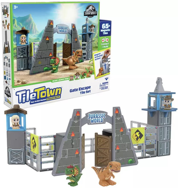 Zestaw zabawek Tile Town Jurassic World Dino Escape Magnetic Tiles (90307) - obraz 3