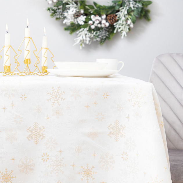 Obrus Homla Winter Glam Gold Snow w złote śnieżynki Biały 150 x 220 cm (5902869978788) - obraz 5