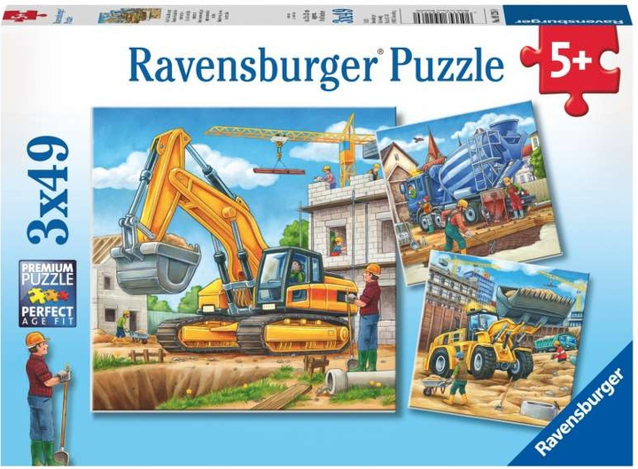 Пазл Ravensburger Великі будівельні машини 3 x 49 елементів 9226 (4005556092260) - зображення 1