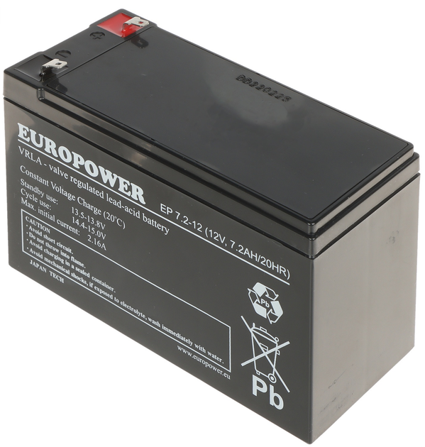 Akumulator AGM EuroPower EP 12V 7.2Ah (EP 7.2-12) - obraz 1