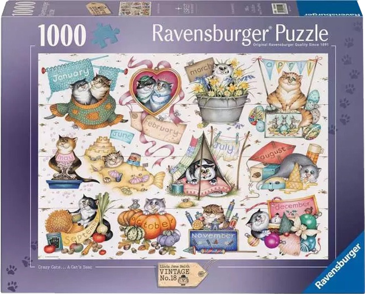 Пазл Ravensburger Crazy Cats Календар 1000 елементів 12001452 (4005555014522) - зображення 1