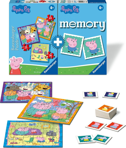 Пазл Ravensburger 3в1 Свинка Пеппа + Memory 25/36/49 елементів 3152 (4005556031528) - зображення 3