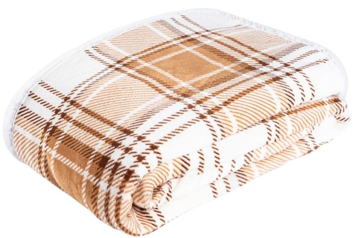Koc Homla Cortel w kratę z szerpą beżowo-biały 150 x 200 cm (5904183856117) - obraz 1