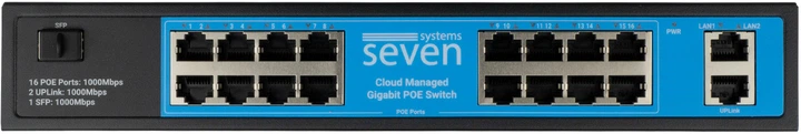 Комутатор Seven GPS316 16*1 Гбіт/с PoE+/ 2 Uplink / SFP-порт / хмарне керування / для відеоспостереження - зображення 3