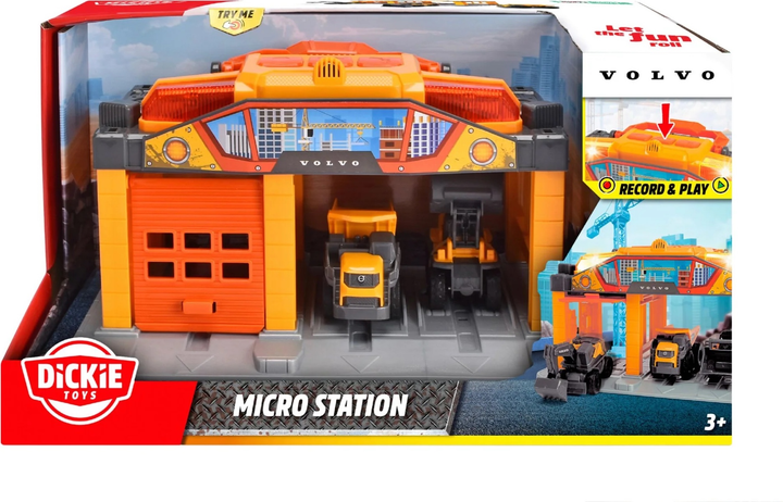 Zestaw do zabawy Dickie Toys Budowlana mikrostacja Volvo 3 pojazdy z efektem dźwiękowym i świetlnym 3725010 (4006333094125) - obraz 3