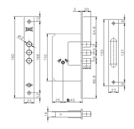 Замок Kale 189 3MF, 5 ключів, Латунь, 3 ригеля (1шт) - изображение 8