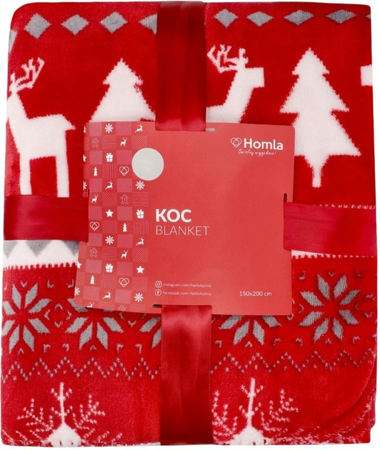 Koc Homla Lumi dwustronny świąteczny czerwony 150 x 200 cm (5904183806983) - obraz 1