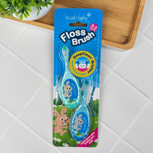 Набор зубных щеток Brush-Baby Floss Brush 0-3 лет (бирюзовая и голубая), 2 шт. - Фото 1 Набор зубных щеток Brush-Baby Floss Brush 0-3 лет (бирюзовая и голубая), 2 шт. - изображение 1