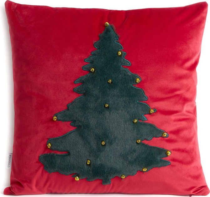 Poszewka Homla Zile z choinką i dzwoneczkami Czerwono-zielona 45 x 45 cm (5904183866260) - obraz 1