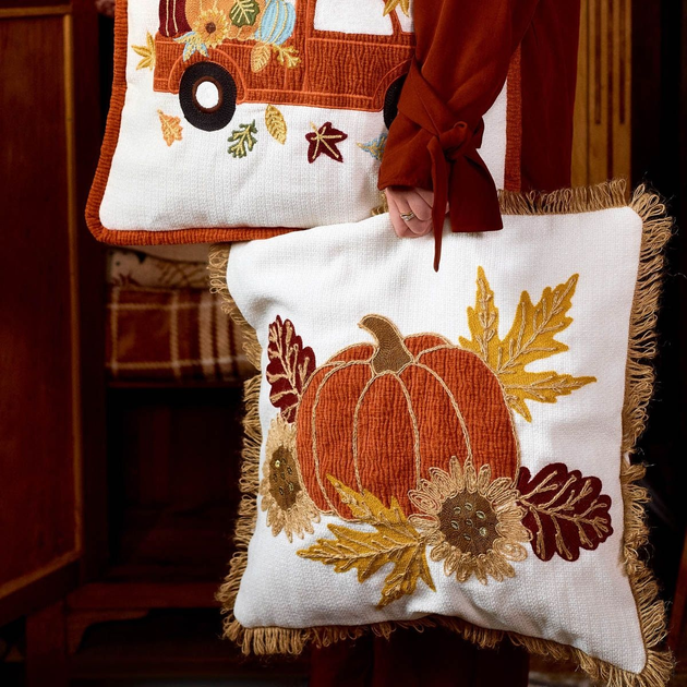 Poszewka Homla Neser z wyszywanymi dyniami Biała 45 x 45 cm (5906496704772) - obraz 5