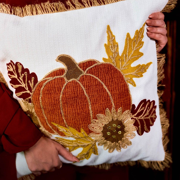 Poszewka Homla Neser z wyszywanymi dyniami Biała 45 x 45 cm (5906496704772) - obraz 7