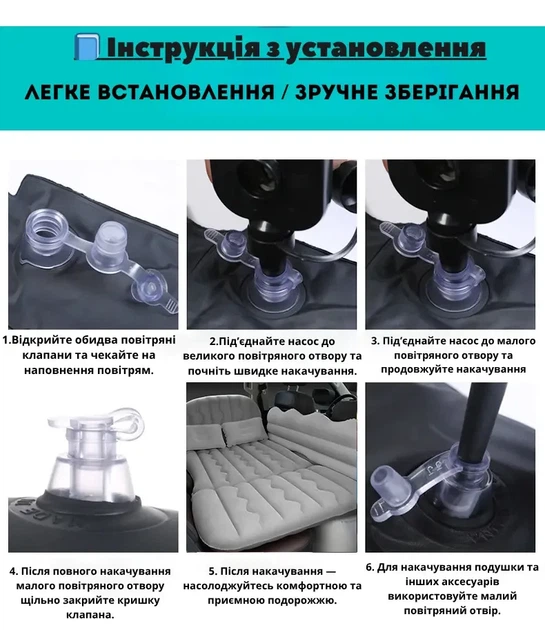 Надувной автомобильный матрас Серый с насосом Solve KT7001911 на задние сидение или в багажник - изображение 7