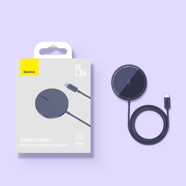 Беспроводное Зарядное Устройство Baseus Simple Mini3 Magnetic Wireless Charger 15W purple - изображение 2