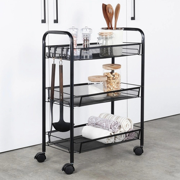 Візок для зберігання Vilde металевий чорний 3-рівневий 44 x 26 x 63 см (5904316472221) - зображення 3