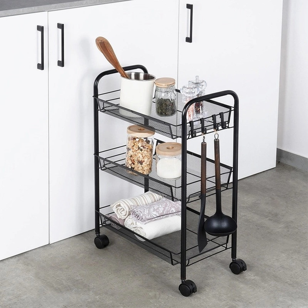 Візок для зберігання Vilde металевий чорний 3-рівневий 44 x 26 x 63 см (5904316472221) - зображення 7