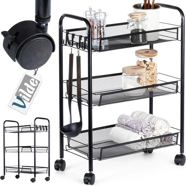 Візок для зберігання Vilde металевий чорний 3-рівневий 44 x 26 x 63 см (5904316472221) - зображення 11