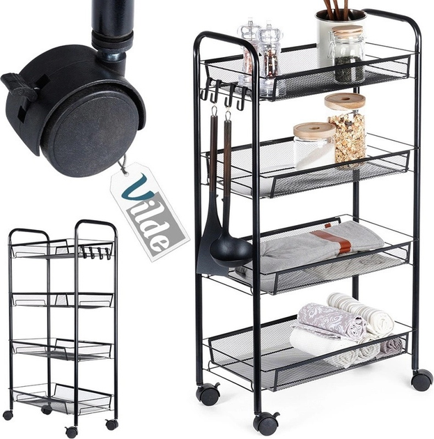 Візок для зберігання Vilde металевий чорний 4-рівневий 44 x 26 x 84 см (5904316472214) - зображення 10