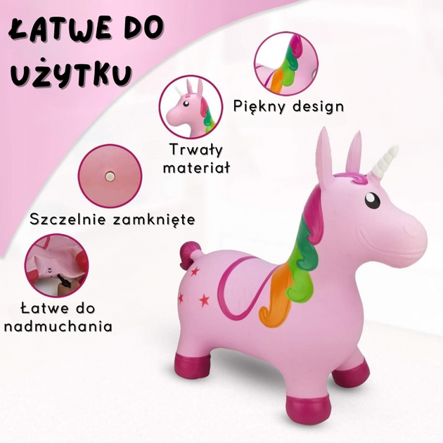 Skoczek gumowy do skakania Woopie Jednorożec + Pompka Różowy (5906280654580) - obraz 3