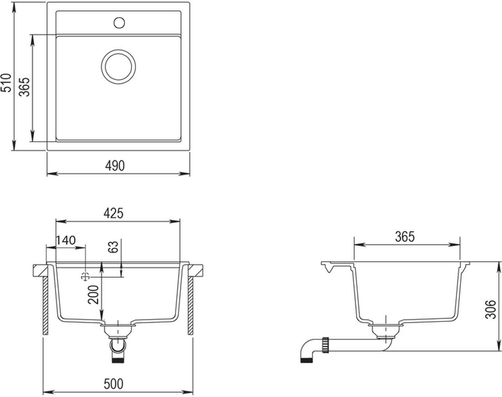 Zlewozmywak Helika Tesa 51 x 49 x 20 cm Czarny (Tesa SQT100+7783+DTR) - obraz 6