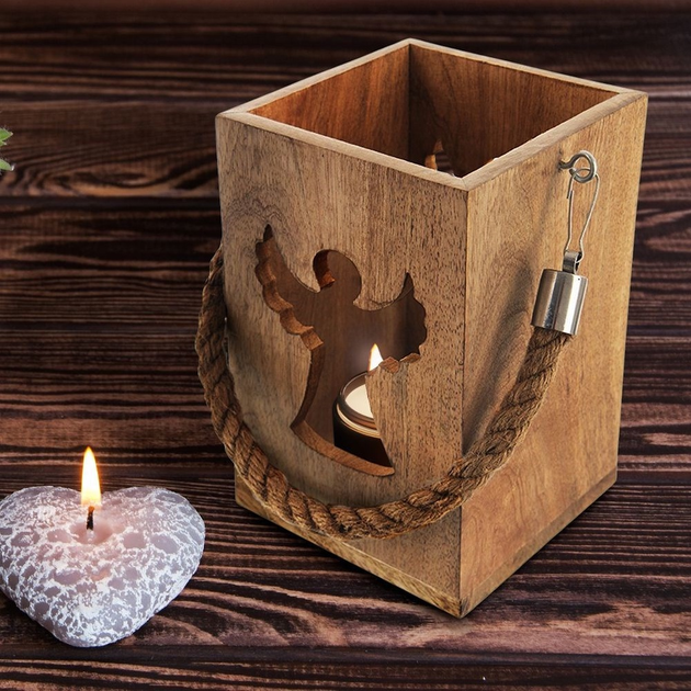 Ліхтар Orion для свічки з янголом дерев’яний 20.5 см (8592381181567) - зображення 2