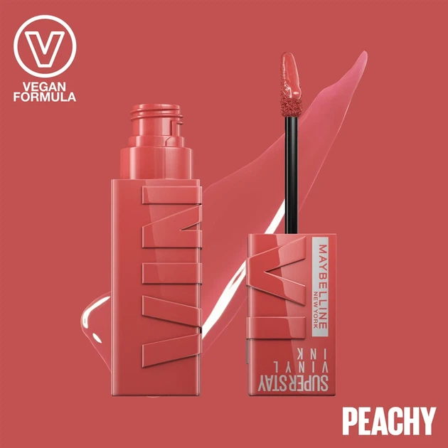 Maybelline SuperStay Vinyl Ink Стійка рідка помада для губ із глянсовим фінішем No 15 "Peachy" - Фото 2 Maybelline SuperStay Vinyl Ink Стійка рідка помада для губ із глянсовим фінішем No 15 "Peachy" - зображення 2